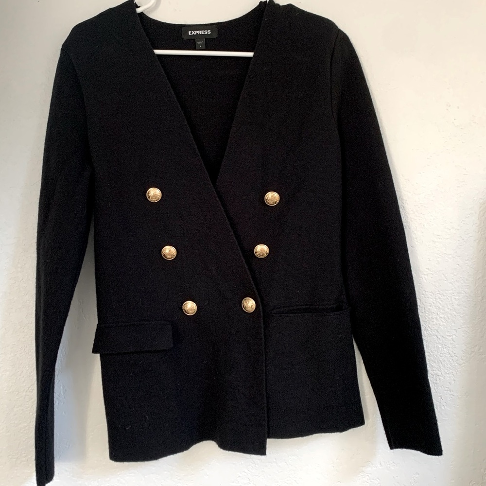 Express Gold Button Black Cardigan